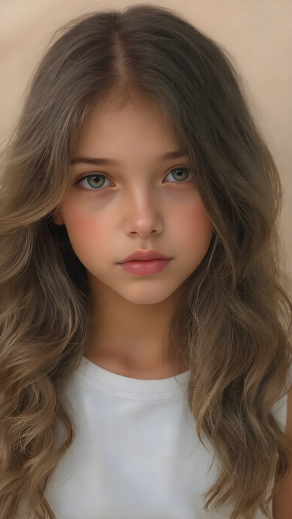 a sugar-sweet, Latin American girl, long wavy soft hair, portrait of the entire upper body, detailed and realistic