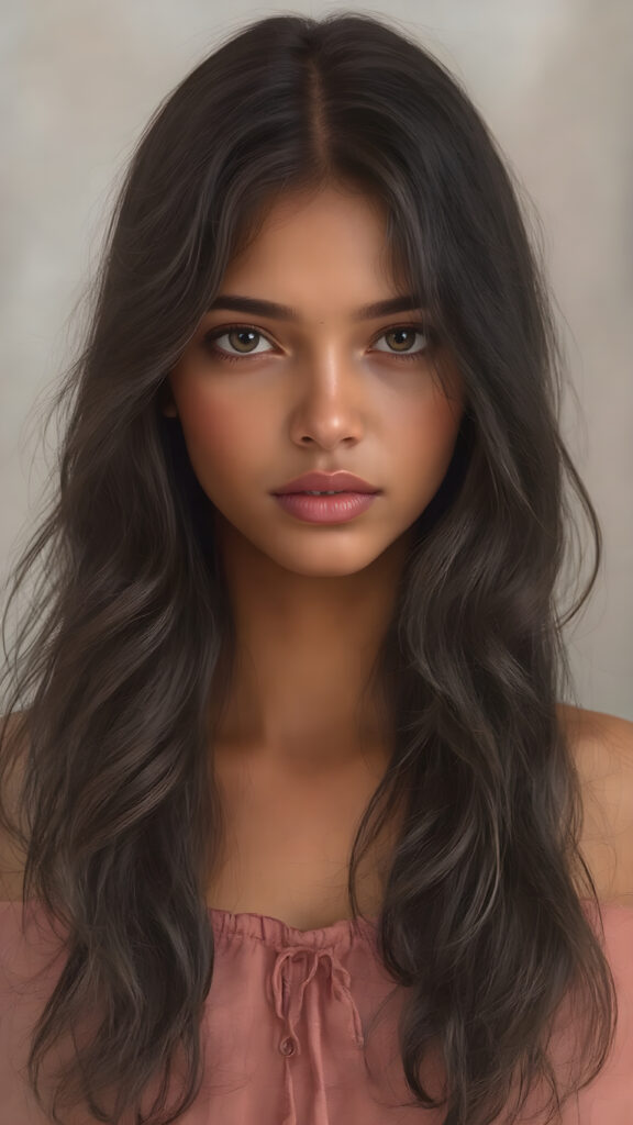 a sugar-sweet, Indian girl, long wavy soft hair, portrait of the entire upper body, detailed and realistic