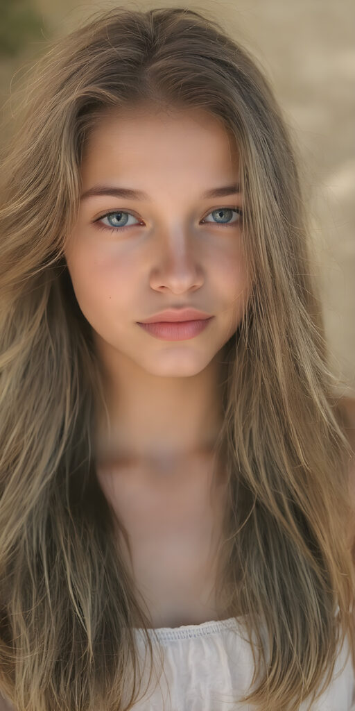 a (((super nice and charming young teen girl), age 15, with an innocent air yet a mature and welcoming expression) with flowing, (((extremely long hair))) that cascades down to her hips, (softly waving) in a warm, inviting summer breeze. Her features are exuding an unmistakable allure, with perfectly sculpted lips and eyes that radiate a youthful vibrancy. Her skin is a light brown canvas that adds to her ethereal allure. (((She's dressed in a very cute summer dress that accentuates her flawless complexion even at an early age))) She's not only effortlessly beautiful but also exudes a sense of youthful charm and confidence, making her even more of a heart-throb in the teenage scene.