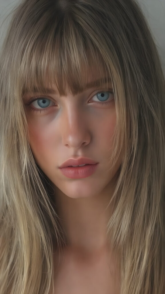 a (((super realistic full body image))) with intricate details and high quality that captures a (((beautiful young attractive Exotic teen girl))), long straight dark blond hair, bangs, red lips