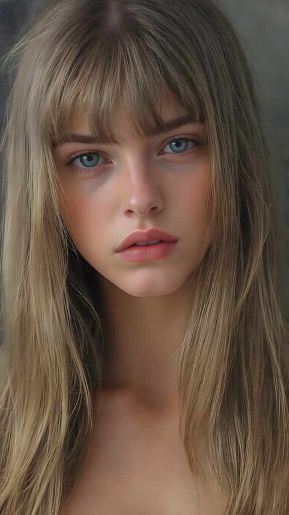 a (((super realistic full body image))) with intricate details and high quality that captures a (((beautiful young attractive Exotic teen girl))), long straight dark blond hair, bangs, red lips