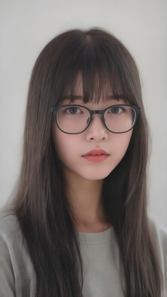 a (((super realistic full body image))) with intricate details and high quality that captures a (((beautiful young Japanese teen girl))), long straight black hair, bangs, black glasses, red lips