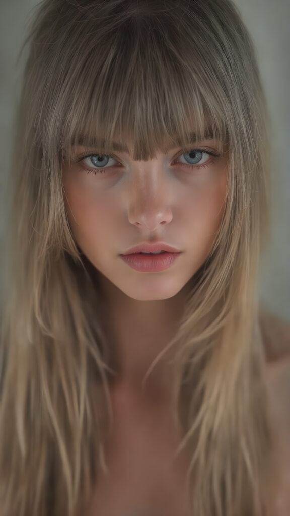 a (((super realistic full body image))) with intricate details and high quality that captures a (((beautiful young attractive Exotic teen girl))), long straight dark blond hair, bangs, red lips