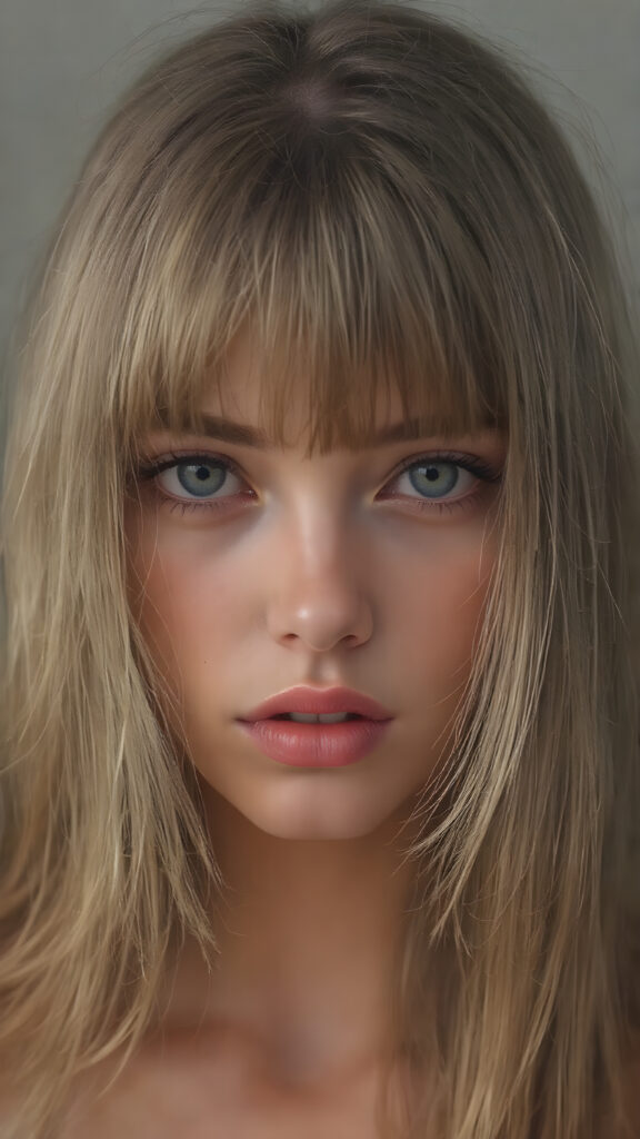 a (((super realistic full body image))) with intricate details and high quality that captures a (((beautiful young attractive Exotic teen girl))), long straight dark blond hair, bangs, red lips