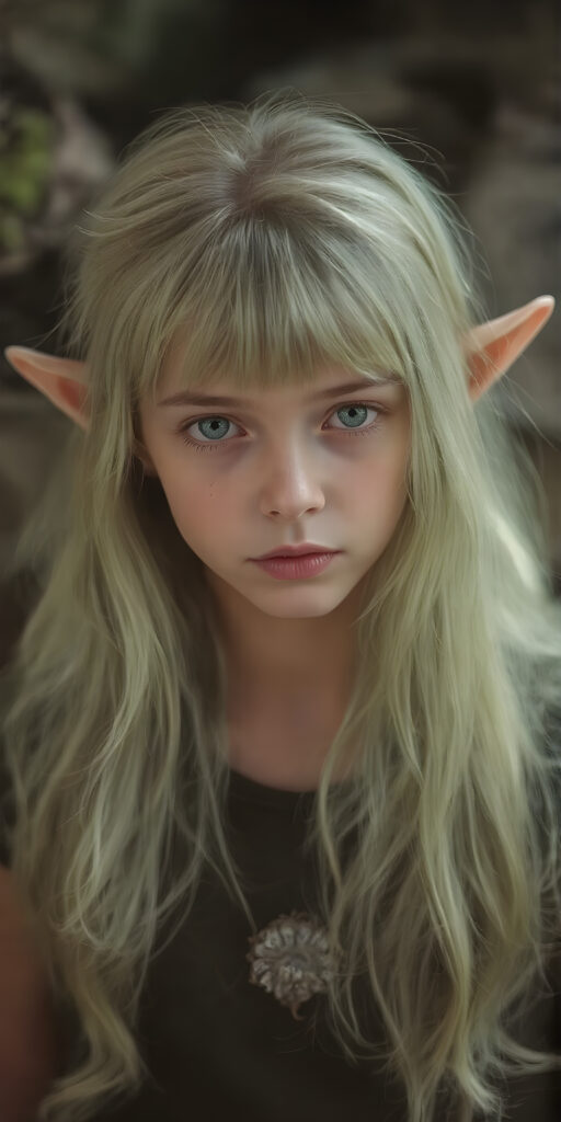 a sweet girl wood elf, dressed in green, with ((long neon light green soft hair)), green eyes, gentle face