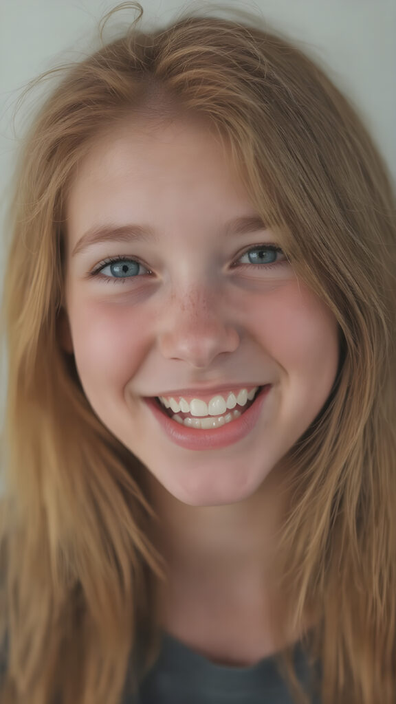 a teenage girl with orange hair, freckles, long soft hair, + BESCHREIBUNG EMOTION