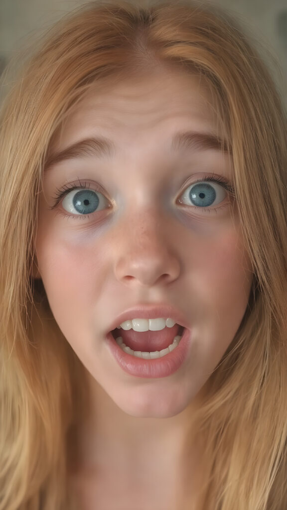 a teenage girl with orange hair, freckles, long soft hair, + BESCHREIBUNG EMOTION