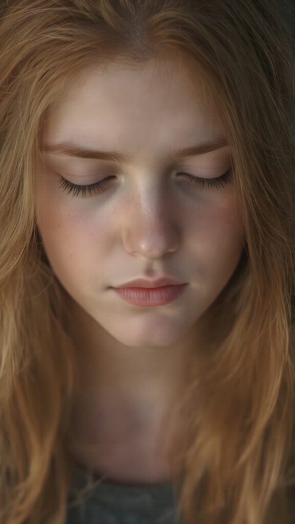 a teenage girl with orange hair, freckles, long soft hair, + BESCHREIBUNG EMOTION