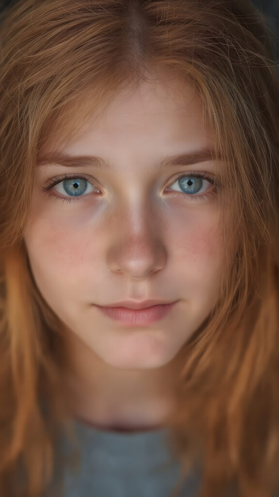 a teenage girl with orange hair, freckles, long soft hair, + BESCHREIBUNG EMOTION