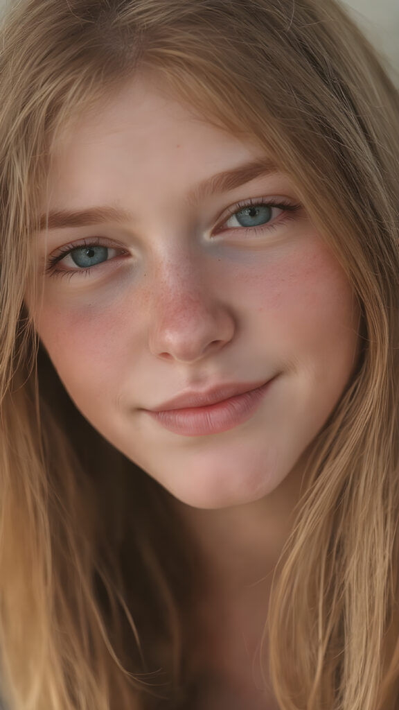 a teenage girl with orange hair, freckles, long soft hair, + BESCHREIBUNG EMOTION