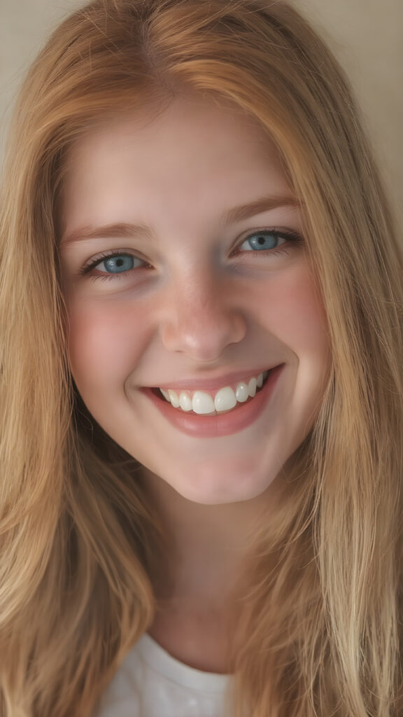 a teenage girl with orange hair, freckles, long soft hair, + BESCHREIBUNG EMOTION