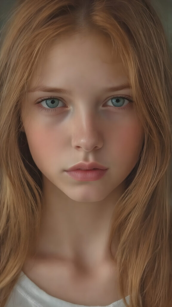 a typical, red-haired young girl, beautiful, gentle, charming and fine. Soft, straight jet hair falls over her body, she contains all the attributes that unite red-haired girls, her green eyes shine and sparkle. The photo is super realistic and detailed down to the smallest detail.