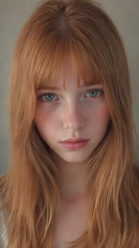 a typical, red-haired young girl, beautiful, gentle, charming and fine. Soft, straight jet hair falls over her body, she contains all the attributes that unite red-haired girls, her green eyes shine and sparkle. The photo is super realistic and detailed down to the smallest detail.