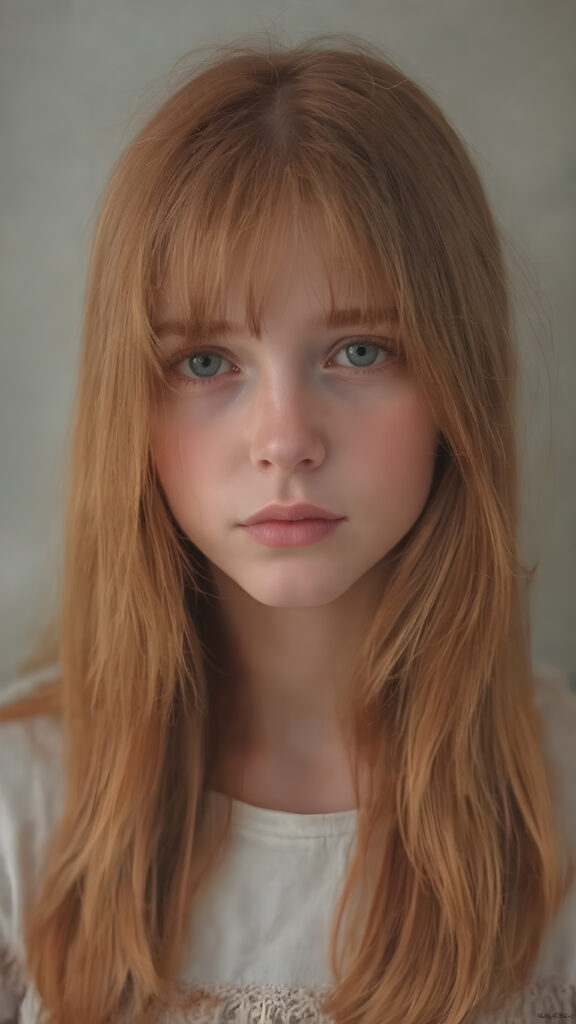 a typical, red-haired young girl, beautiful, gentle, charming and fine. Soft, straight jet hair falls over her body, she contains all the attributes that unite red-haired girls, her green eyes shine and sparkle. The photo is super realistic and detailed down to the smallest detail.