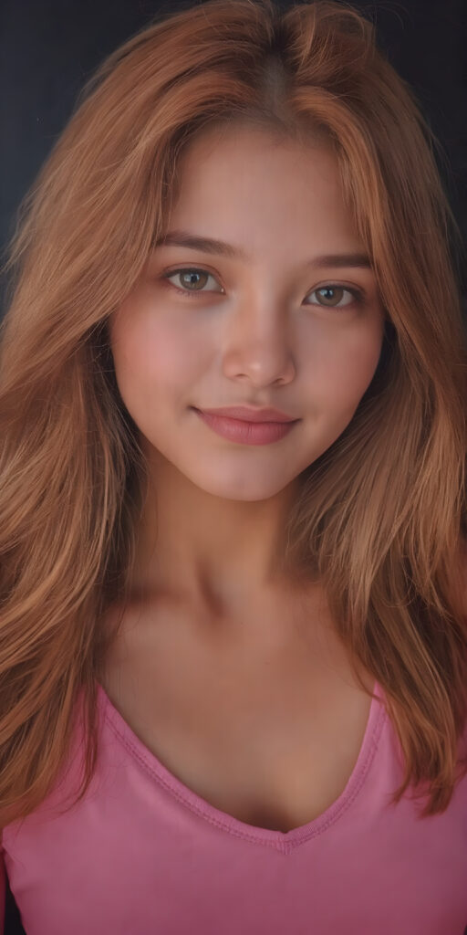 a (((very beautiful Pinay teenage girl))), with long, flowing, voluminous (((detailed soft COLOR hair))), styled in a sleek, shiny, straight haircut with sharp, defined (((full lips))), emitting an ethereal glow that complements her otherwise natural features, dressed in a (((black short thin plain and cropped tank top made of fine wool, deep v-neck))), perfect curved fit body, she radiates pure joy, smile, perfect white teeth, round realistic face, round shiny amber eyes, full kissable lips, Philippines, all against a COLOR backdrop, perfect shadows and light