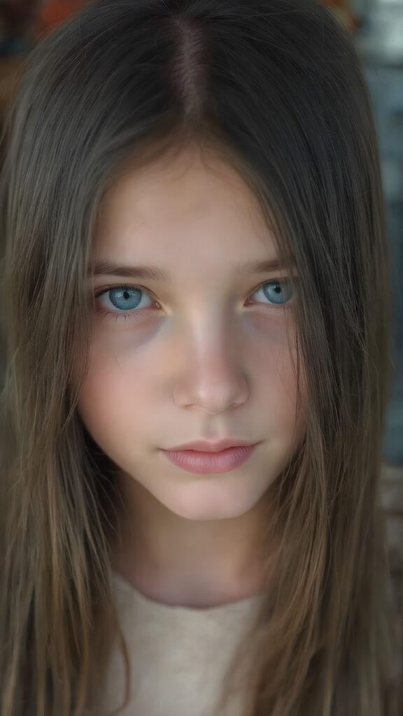 a (((very young, petite and cute teen girl))), with ((super long, jet black hair, straight and smooth soft hair, detailed face, super realistic blue eyes, centered portrait, full face