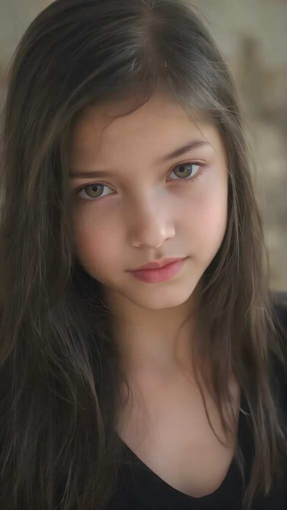 a (((very young, petite and cute teen girl))), with ((super long, jet black hair, straight and smooth hair, with no bangs or fringe))), that softly floats in the air and cascades down her back in a sleek, sexy and sophisticated ((black mini low-cut v-neck T-shirt)) with a sheer, shimmering and alluring finish. Her cheeks are rosy with happiness, her eyes sparkle like emeralds, giving off an innocent yet playful vibe. The scene exudes a youthful, happy and sexy atmosphere, perfect for a summer day with a special emphasis on the sensual power of a warm, inviting sun