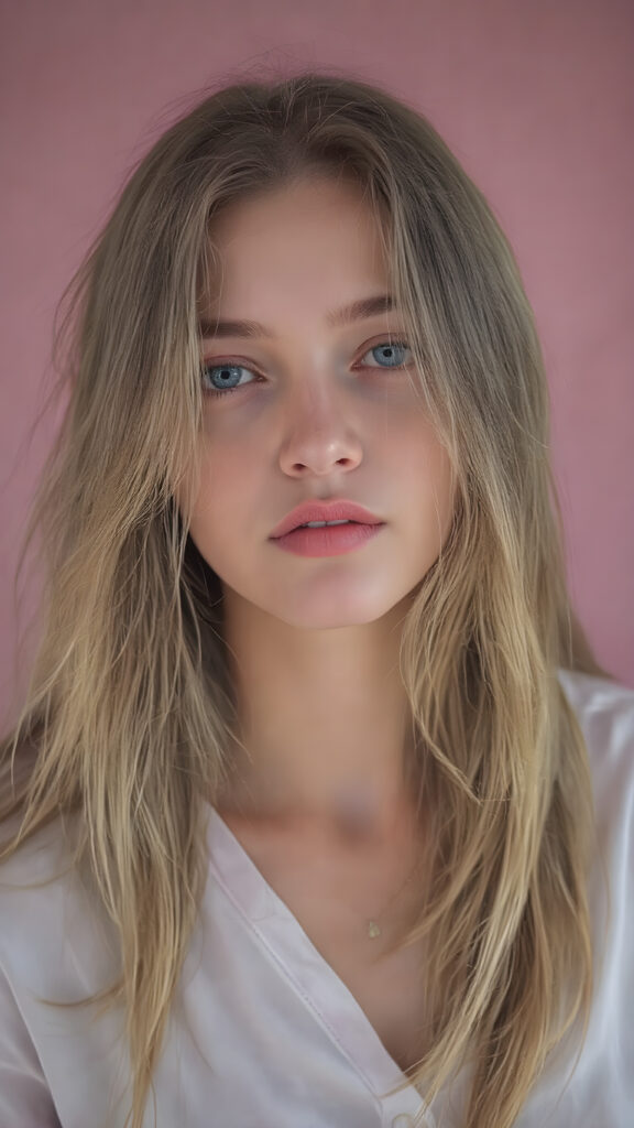 a (((vivid full body portrait))) showcasing a (((natural girl))) with long, (((detailed hair))), flowing down her shoulders and cascading down her back, her lips are full and painted in a (((light natural pink)), matching eyes she’s wearing a (((cotton shirt))), and a (((natural-toned body))), adorned with (((delicate hand and finger tattoos))), that give off a (((soft, pastel glow))). Her attire is (((comfortable, natural, and elegant))). She exudes a (((natural beauty))), with a (((light natural pink complexion))), and (((a soft, pastel pink expression))), that complements her (((vibrant, natural eyes))) beautifully. The scene is captured in a (((high-resolution, natural photograph))), with a (((soft, pastel pink light shining on her))) as the backdrop. Her posture is (((the most beautiful part of her body))), as it embodies (((Natural Beauty with a radiant glow))) that radiates an (((ethereal and alluring expression))), which gives off a (((subtle yet captivating vibe))).