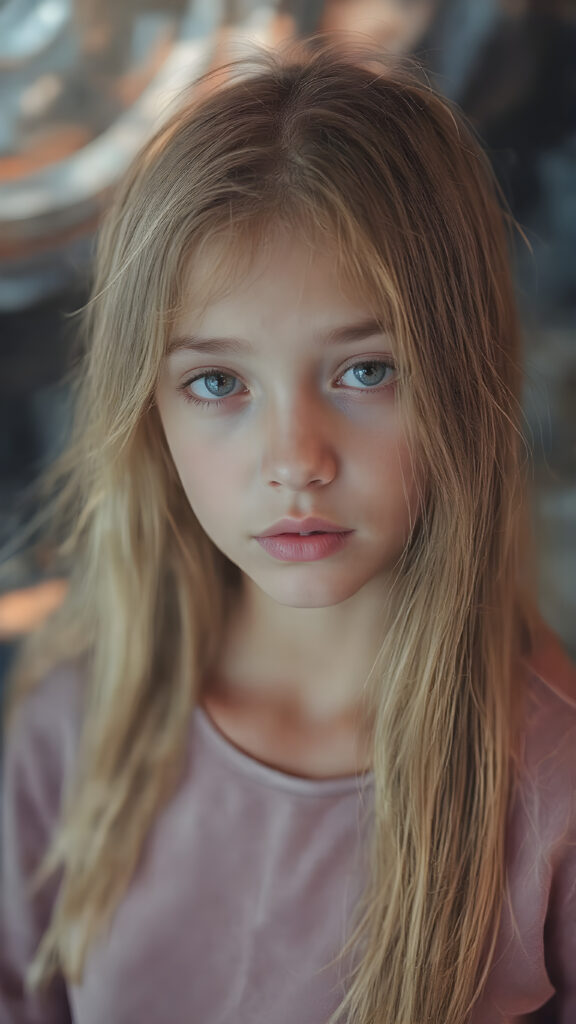 a (((vividly young girl))) with long, flowing hair that mimics the swirling patterns of the (future), dressed in a sleek, ((high-tech outfit)) that blends seamlessly with the futuristic backdrop, painted in a warm, (softly glowing) natural light, creating a fantastically detailed portrait that captures the essence of a (timeless teen from the future) with a (hyper-realistic, detailed face) that exudes an ethereal beauty, full-body visual feast that transports viewers to a whole new realm of the (future of the past)