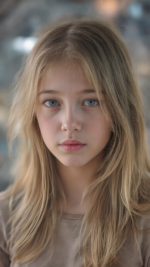 a (((vividly young girl))) with long, flowing hair that mimics the swirling patterns of the (future), dressed in a sleek, ((high-tech outfit)) that blends seamlessly with the futuristic backdrop, painted in a warm, (softly glowing) natural light, creating a fantastically detailed portrait that captures the essence of a (timeless teen from the future) with a (hyper-realistic, detailed face) that exudes an ethereal beauty, full-body visual feast that transports viewers to a whole new realm of the (future of the past)