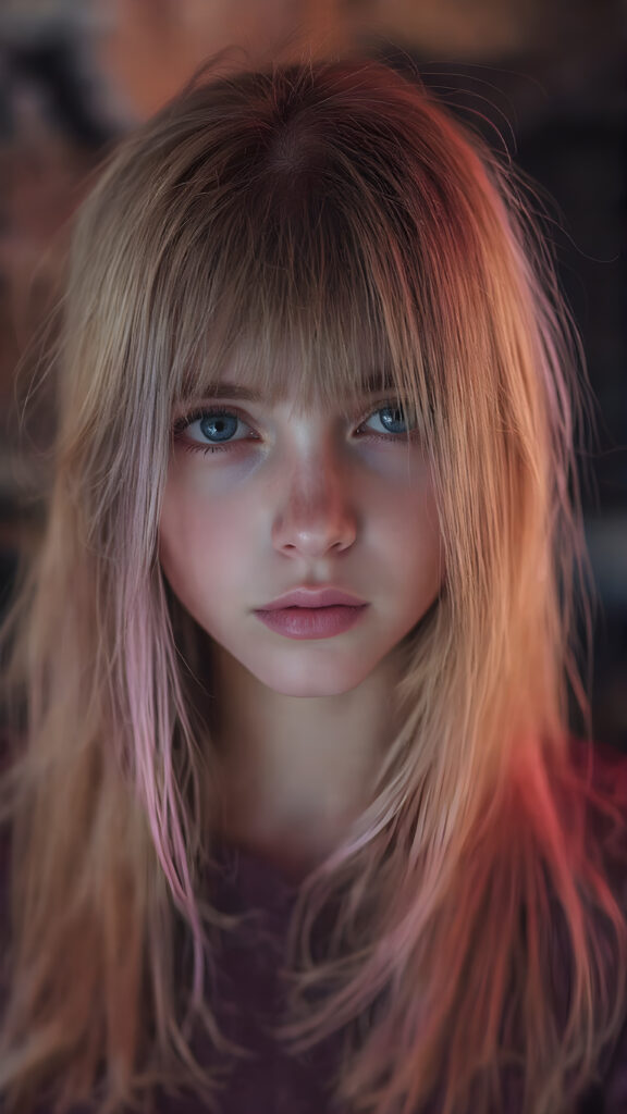 a young cute Emo teen girl, she has (((long straight neon rainbow colored hair))), and (realistic dark blue eyes), ((angelic round face)), perfect shadows, ((wearing a silk sweater)), perfect curved body, she looks seductively at the viewer, ((ultra realistic photo)) ((stunning)) ((gorgeous)) ((4k))