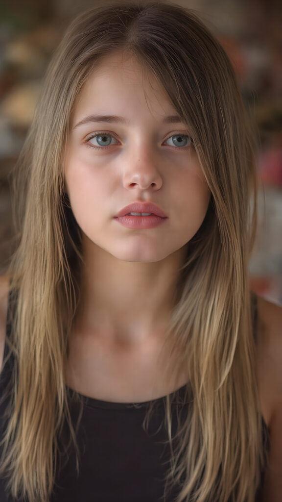 a (((young girl))), wears a short cropped tank top, straight soft long hair, ((round face)), full kissable lips, looks like a Lolita