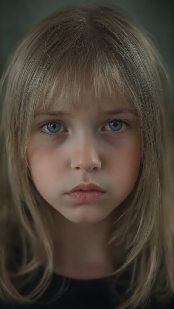 a young girl she looks very +ATTRIBUT with smooth and straight brown and golden hair, her hair falls elegantly over her upper body, perfect makeup, red lips, black eyebrows, small perfect nose and realistic green eyes. She has a flawless beautiful round face, very detailed and realistic, her head is centered in the photo