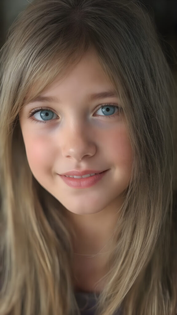 a young girl she looks very +ATTRIBUT with smooth and straight brown and golden hair, her hair falls elegantly over her upper body, perfect makeup, red lips, black eyebrows, small perfect nose and realistic green eyes. She has a flawless beautiful round face, very detailed and realistic, her head is centered in the photo
