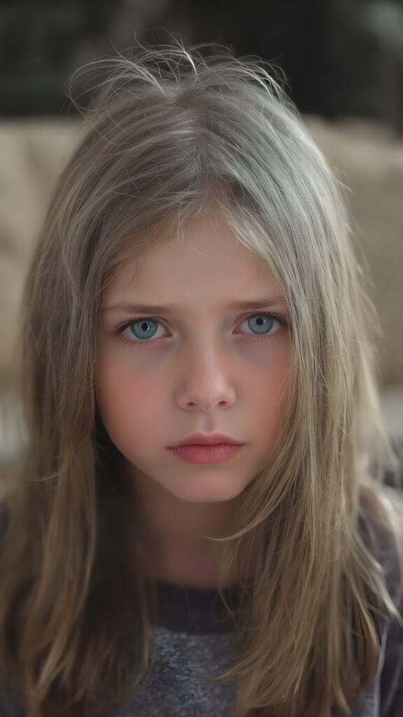 a young girl she looks very +ATTRIBUT with smooth and straight brown and golden hair, her hair falls elegantly over her upper body, perfect makeup, red lips, black eyebrows, small perfect nose and realistic green eyes. She has a flawless beautiful round face, very detailed and realistic, her head is centered in the photo