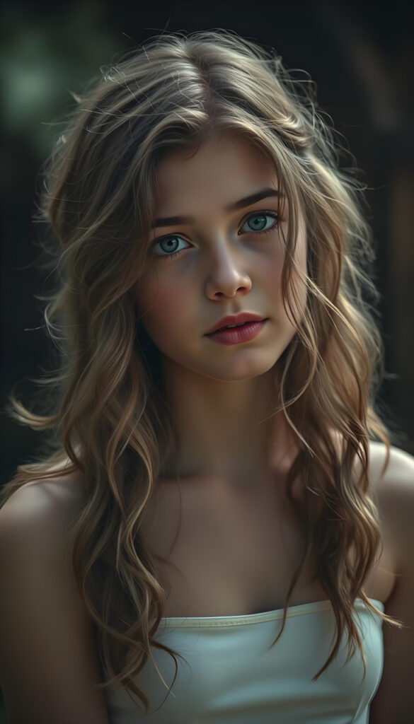 a young teen girl, ((detailed wavy hair)), perfect face, white cropped top, ((the grand sorceress))