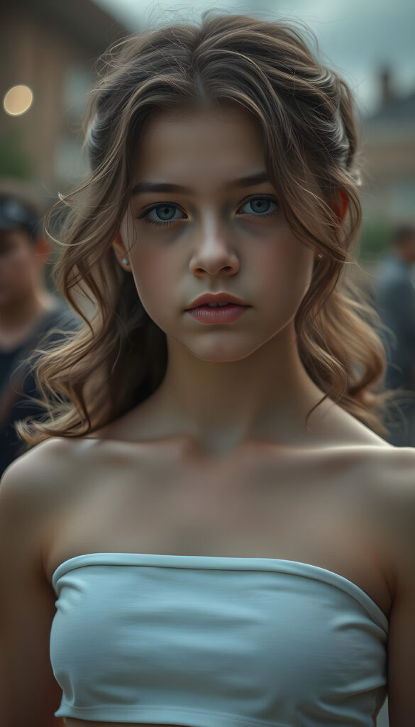 a young teen girl, ((detailed wavy hair)), perfect face, white cropped top, ((the grand sorceress))