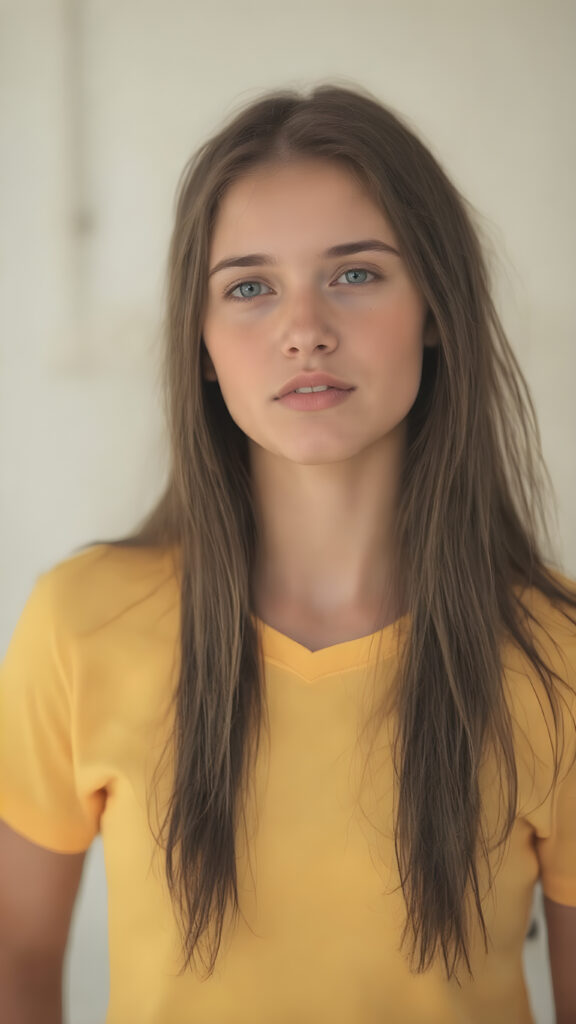 a young woman in a yellow plain soccer jersey and a perfect, athletic body.