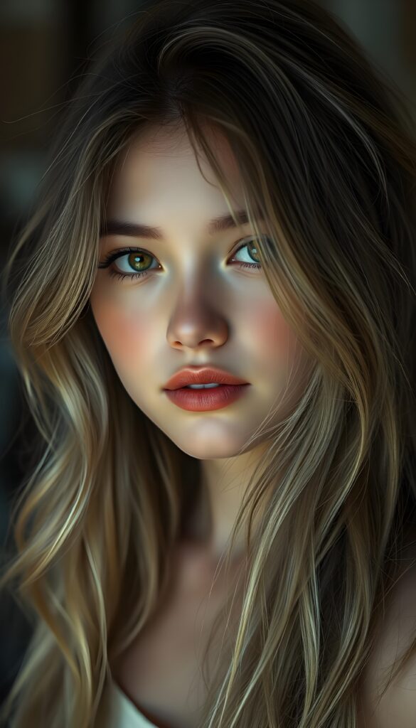 an Emo petite teen girl, ((realistic detailed light hair)), realistic face, beautiful saturation, ultra high resolution, deep shadow, (best quality, masterpiece), highly detailed, looking at viewer, warm smile, 4k, ((portrait shot)) (((gorgeous))) ((attractive)) ((stunning))