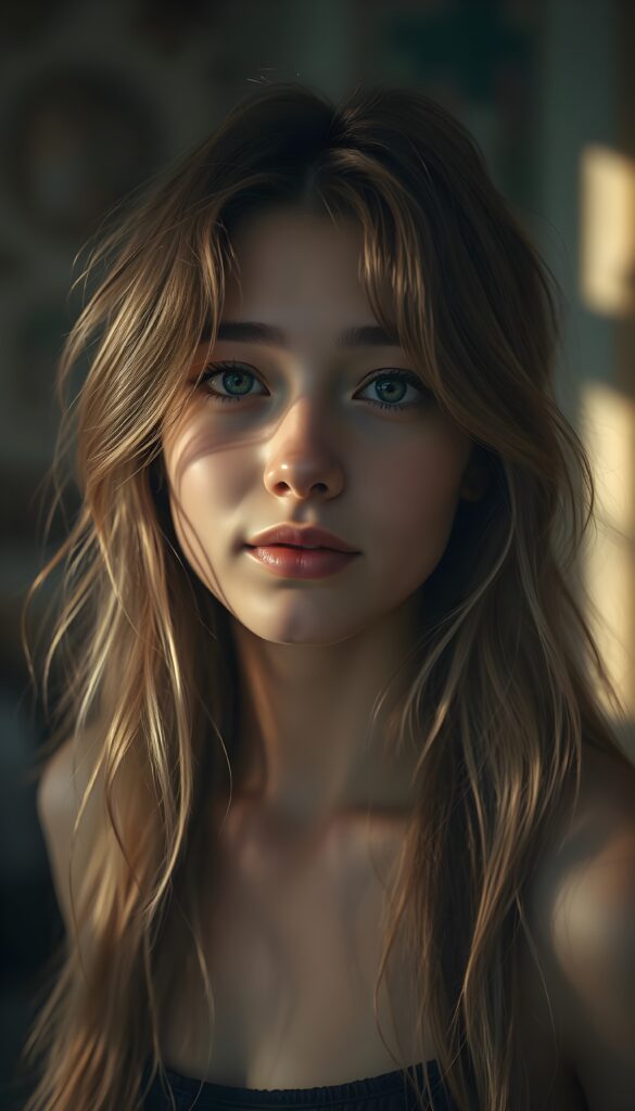 an Emo petite teen girl, ((realistic detailed light hair)), realistic face, beautiful saturation, ultra high resolution, deep shadow, (best quality, masterpiece), highly detailed, looking at viewer, warm smile, 4k, ((portrait shot)) (((gorgeous))) ((attractive)) ((stunning))