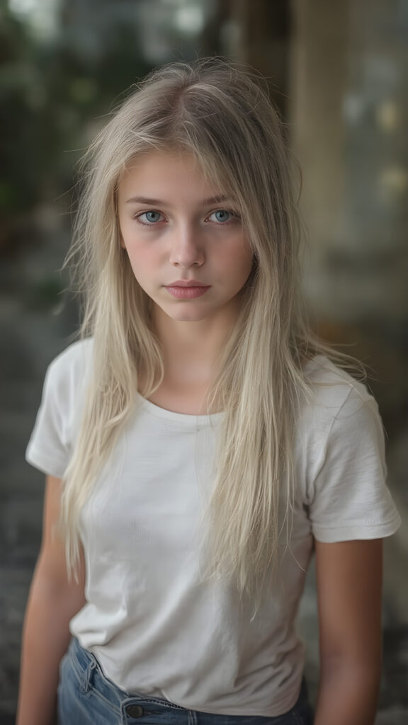 an ultra realistic hyper-detail photograph capturing a (((very cute adult teen girl))) with pale skin and (((white hair))), standing alone on a street in the rain. Her hair is long, soft, and straight, with natural white streaks. She is wearing a (white t-shirt) that clings to her body like a second skin, accentuating her (skinny figure). Her face is bright and open, with (natural looking eyes) that match her tresses in color and texture. The overall image is (ethereal and beautiful), with the light refracting off her wet skin and hair, creating a magical, natural-looking atmosphere.