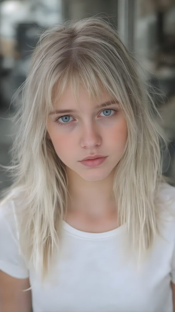an ultra realistic hyper-detail photograph capturing a (((very cute adult teen girl))) with pale skin and (((white wet hair))), standing alone on a street in the rain. Her hair is long, soft, and straight, with natural white streaks. She is wearing a (white t-shirt) that clings to her body like a second skin, accentuating her (skinny figure). Her face is bright and open, with (natural looking eyes) that match her tresses in color and texture. The overall image is (ethereal and beautiful), with the light refracting off her wet skin and hair, creating a magical, natural-looking atmosphere.