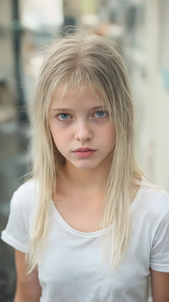 an ultra realistic hyper-detail photograph capturing a (((very cute adult teen girl))) with pale skin and (((white wet hair))), standing alone on a street in the rain. Her hair is long, soft, and straight, with natural white streaks. She is wearing a (white t-shirt) that clings to her body like a second skin, accentuating her (skinny figure). Her face is bright and open, with (natural looking eyes) that match her tresses in color and texture. The overall image is (ethereal and beautiful), with the light refracting off her wet skin and hair, creating a magical, natural-looking atmosphere.