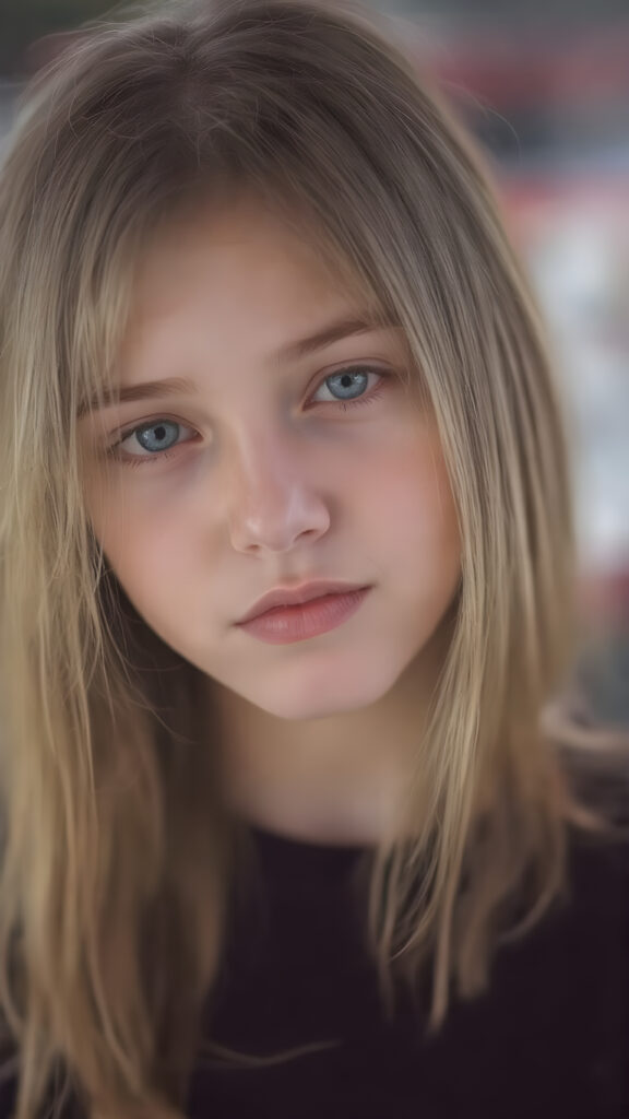 close-up portrait, a cute innocent nerd teen girl, detailed straight soft hair, perfect curved body, ((stunning)) ((gorgeous)) ((realistic, detailed)) ((empty background)) ((cinemaic lights))