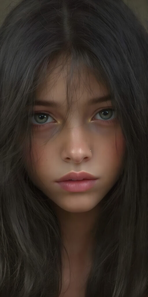 ((extremely detailed)) ((ultra realistic)) ((full body)) painting of a (((beautiful young girl))) with luxurious ((long)) smooth ((black)) hair, (intricate details around her eyes) and (full lips) that are (lightly parted). The scene is (softly backlit) with a (front fill light) that creates a (dreamy, enchanting atmosphere) reminiscent of a (Renaissance/Baroque masterpiece)