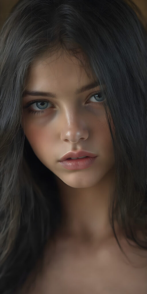 ((extremely detailed)) ((ultra realistic)) ((full body)) painting of a (((beautiful young girl))) with luxurious ((long)) smooth ((black)) hair, (intricate details around her eyes) and (full lips) that are (lightly parted). The scene is (softly backlit) with a (front fill light) that creates a (dreamy, enchanting atmosphere) reminiscent of a (Renaissance/Baroque masterpiece)