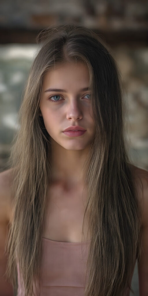 ((full body image)) of a beautiful young adult ((girl)) (very long straight jet and soft brown hair) (cropped tank top) (stunning) (gorgeous)