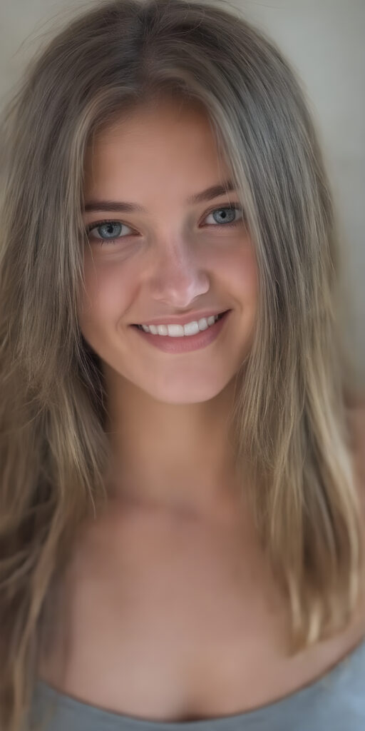 ((full body shot)) a joyfully gazing (((young adult girl))), with long, soft, straight (((hair))), exquisitely detailed eyes, dressed in a sleek, form-fitting (((crop top))), her expression radiating pure elation towards the viewer