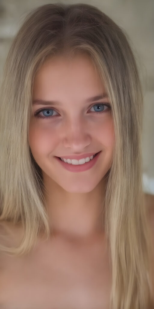 ((full body shot)) a joyfully gazing (((young adult girl))), with long, soft, straight (((hair))), exquisitely detailed eyes, dressed in a sleek, form-fitting (((crop top))), her expression radiating pure elation towards the viewer