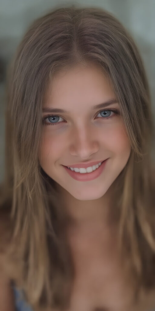 ((full body shot)) a joyfully gazing (((young adult girl))), with long, soft, straight (((hair))), exquisitely detailed eyes, dressed in a sleek, form-fitting (((crop top))), her expression radiating pure elation towards the viewer