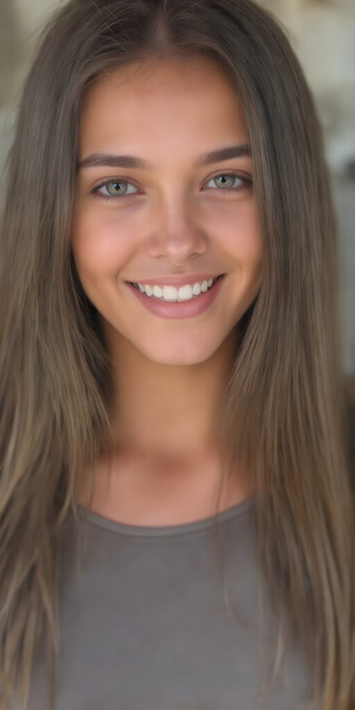 ((full body shot)) a joyfully gazing (((young adult girl))), with long, soft, straight (((hair))), exquisitely detailed eyes, dressed in a sleek, form-fitting (((crop top))), her expression radiating pure elation towards the viewer