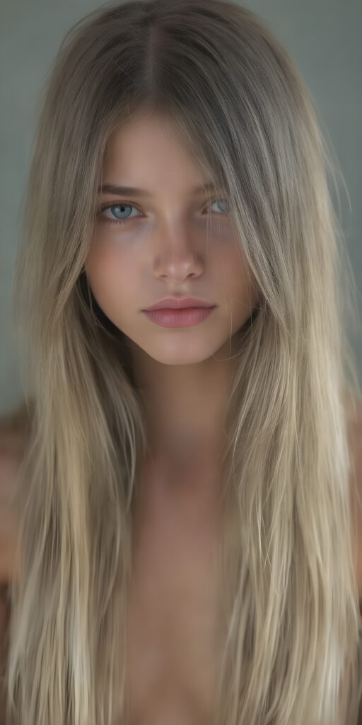 full upper body, a young girl, soft straight very long hair, her hair falls over her upper body and covers her front, ((detailed and realistic)), stunning, gorgeous