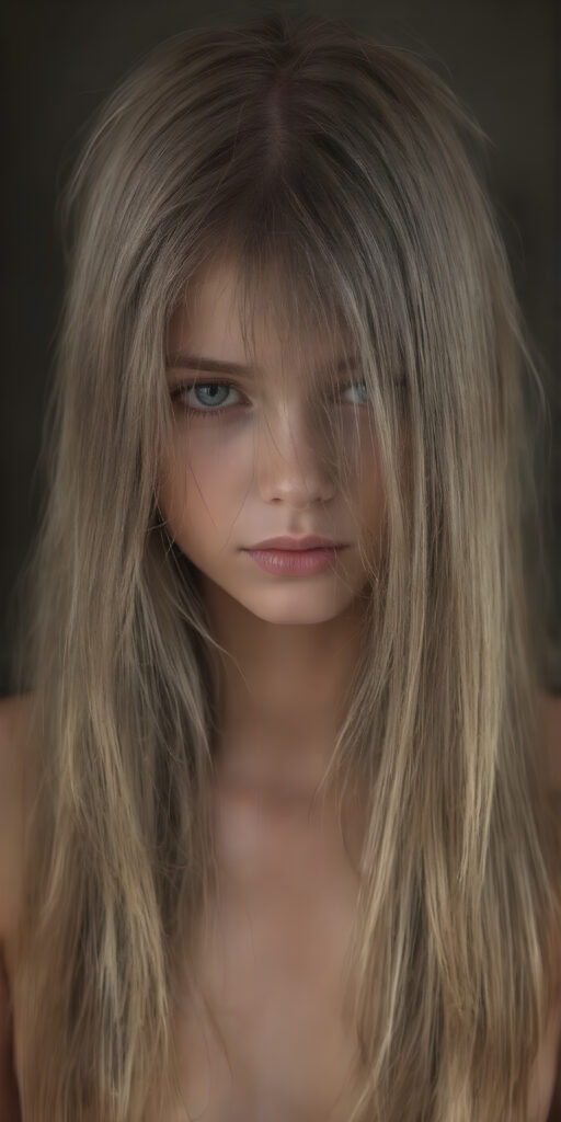 full upper body, a young girl, soft straight very long hair, her hair falls over her upper body and covers her front, ((detailed and realistic)), stunning, gorgeous