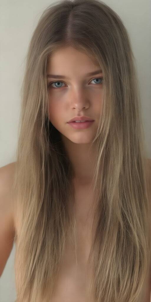 full upper body, a young girl, soft straight very long hair, her hair falls over her upper body and covers her front, ((detailed and realistic)), stunning, gorgeous