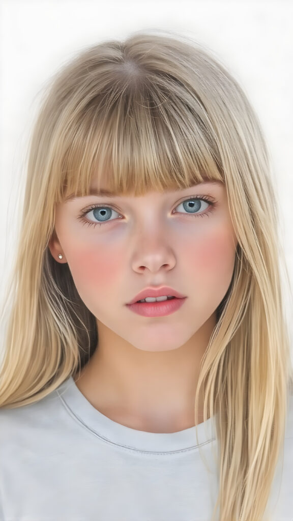 ((oil pastel drawn)) super realistic detailed, young teen girl, long straight blond and light brown hair, bangs, cute, stunning, gorgeous, ((full body, wears a light grey thin cropped t-shirt)), slightly open mouth, withe teeth