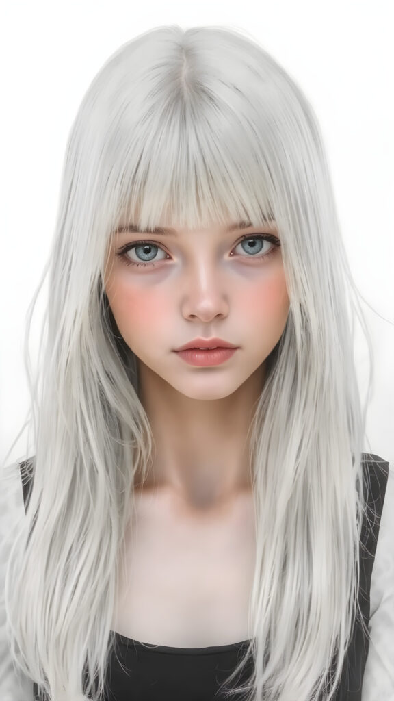 ((portrait)), detailed pencil drawing, silvery-skinned (((young girl))), long straight platinum hair, (((black thin and short dress)))